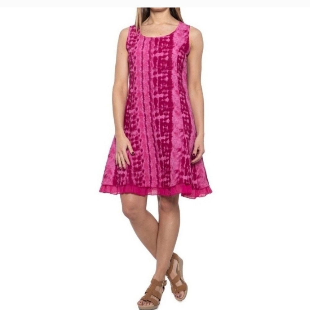 Allegra Masetti Firenze Dress Size Small Linen Tank Pink Mineral Wash Ruffle Hem